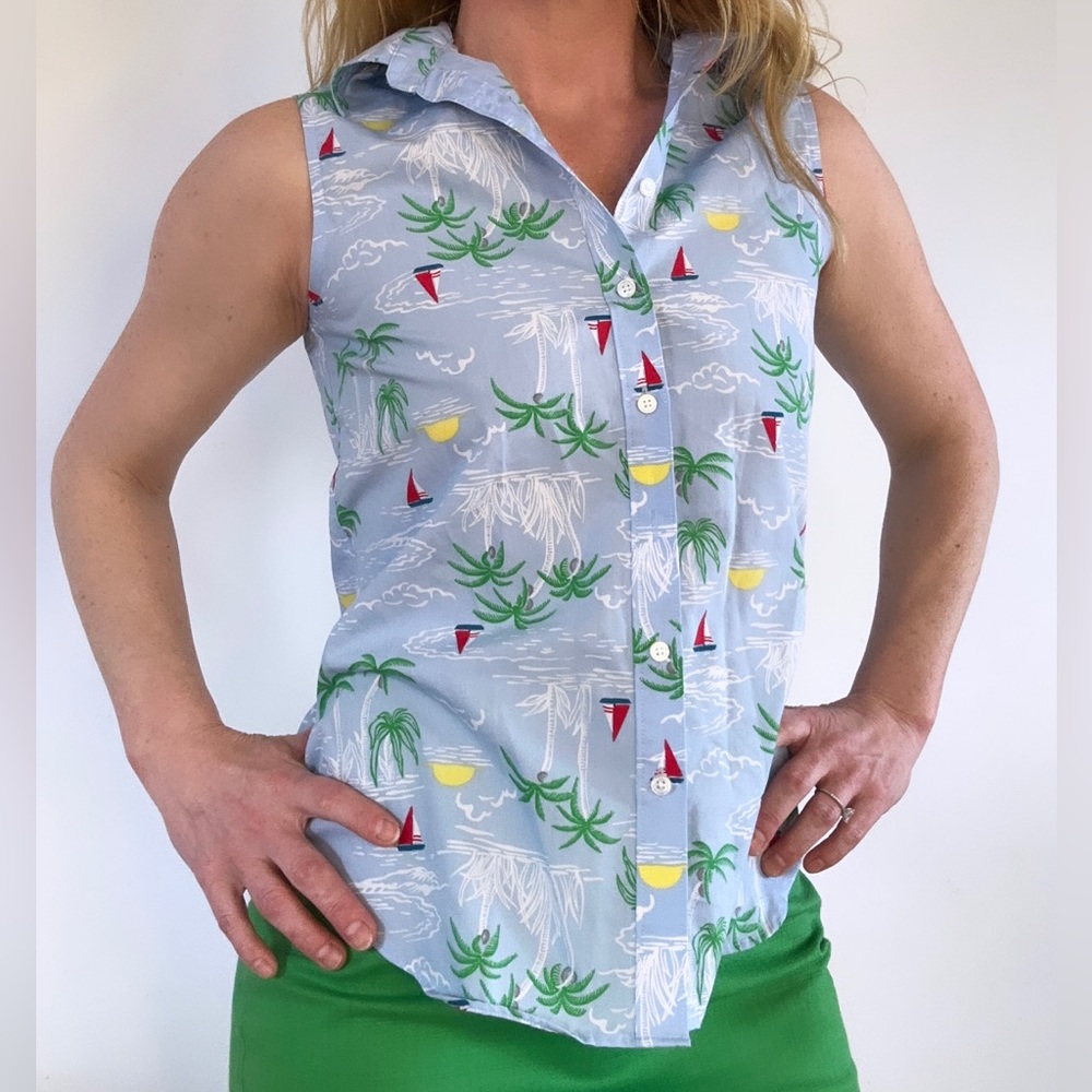 Adorable vintage LANDS END button-down summer blouse 2P